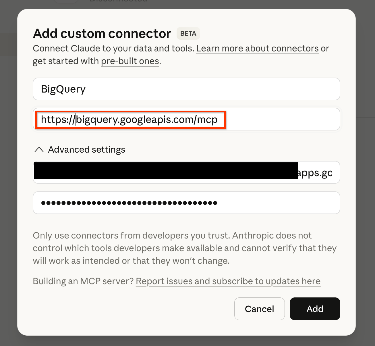 Claude Add custom connector